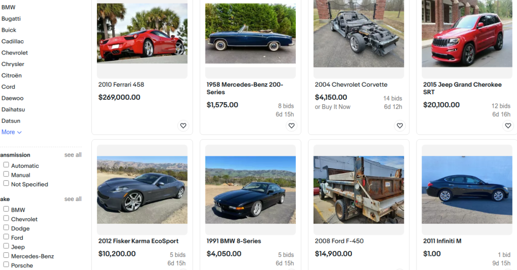 eBay Motors, Online Car Auction Sites