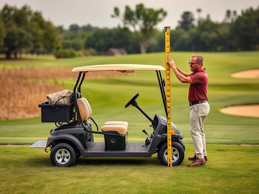 Man measuring the width of a golf cart before loading it onto a trailer for transport
This is the step most people skip, and it is the one that causes the most problems.