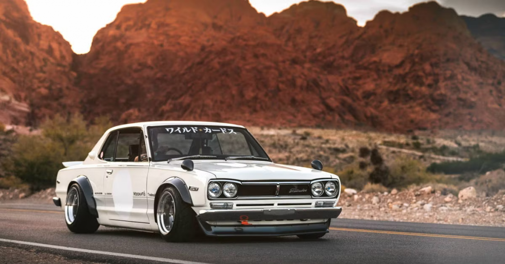 Classic Japanese sports car with a high-revving engine and tuner modifications