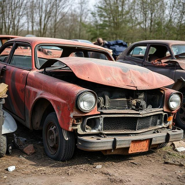 Damaged vehicle with a salvage title marked as unsafe to drive